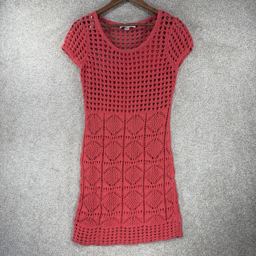 Y2K Forever 21 Crochet Dress M Coral Beach Boho Coverup Festival Summer
